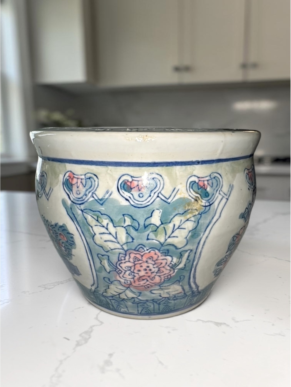Chinese Famille Rose Style Porcelain Fish Bowl Planter Floral Jardiniere